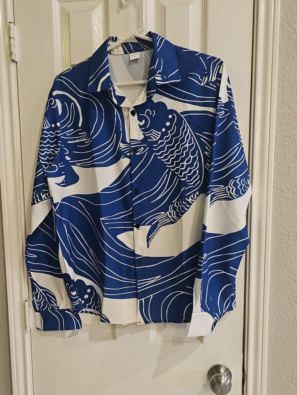 New Large Vibrant Koi-Print Silky Lightweight Resortwear Travel Blouse